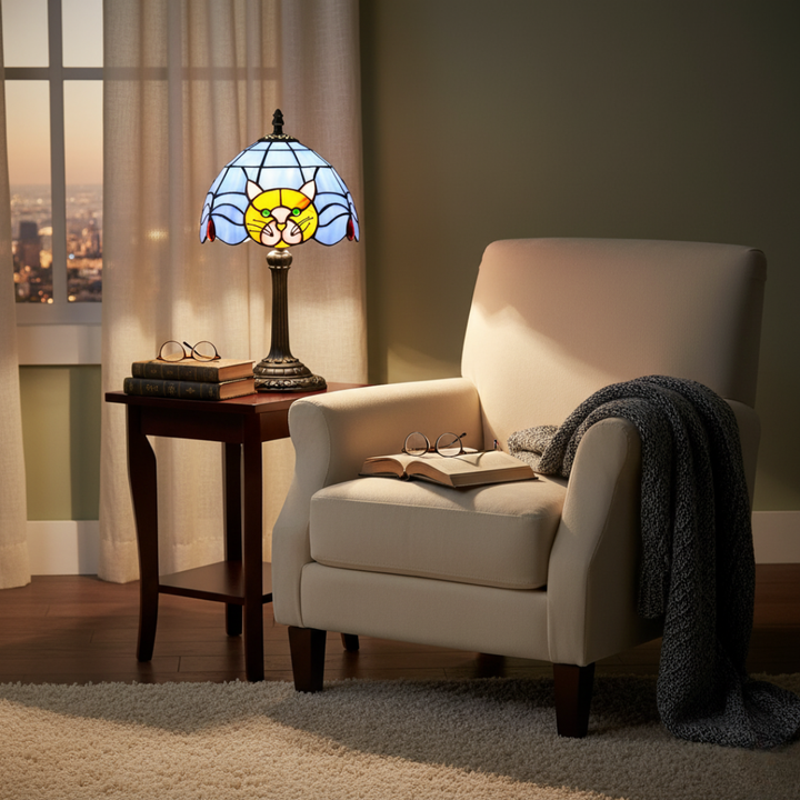 Μπαρόκ επιτραπέζια λάμπα με γάτα