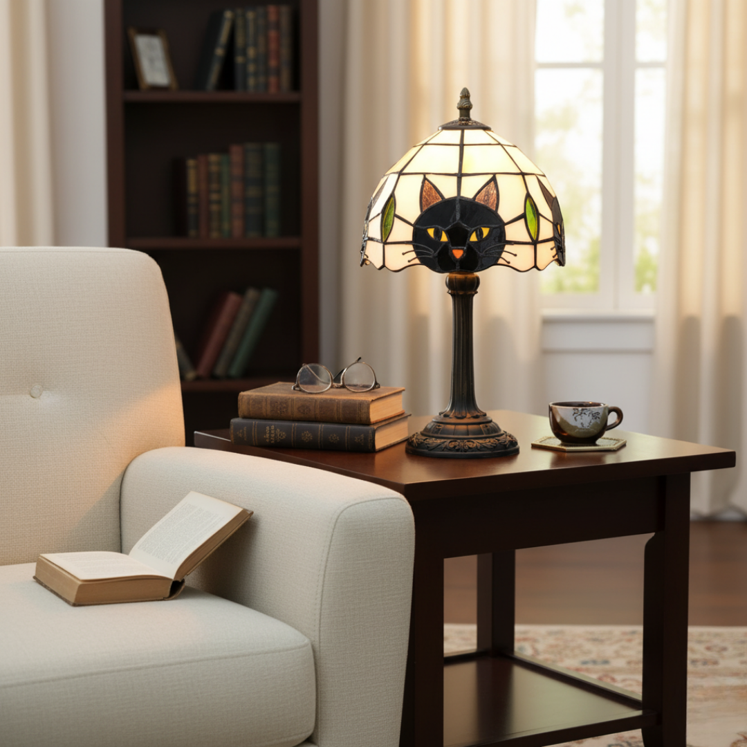 Ρετρό μπαρόκ λάμπα με μαύρη γάτα