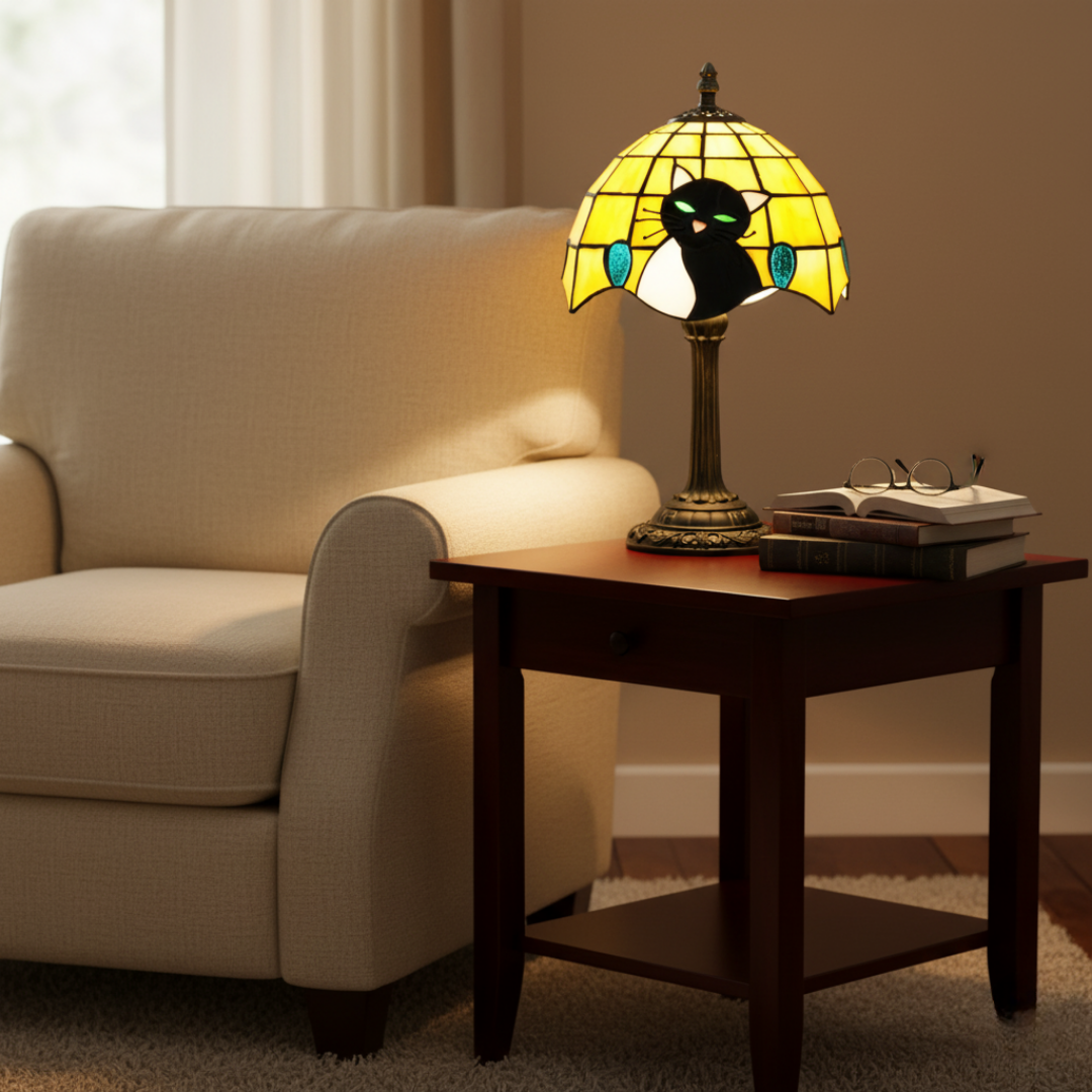 Βασιλική μπαρόκ λάμπα με μαύρη γάτα