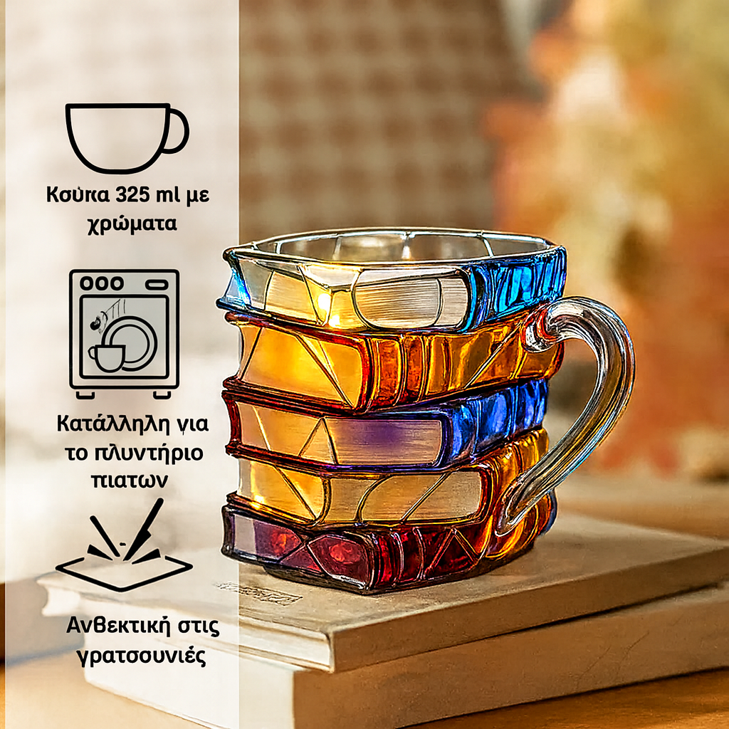 Κούπα Βιτρό με Βιβλία 3D